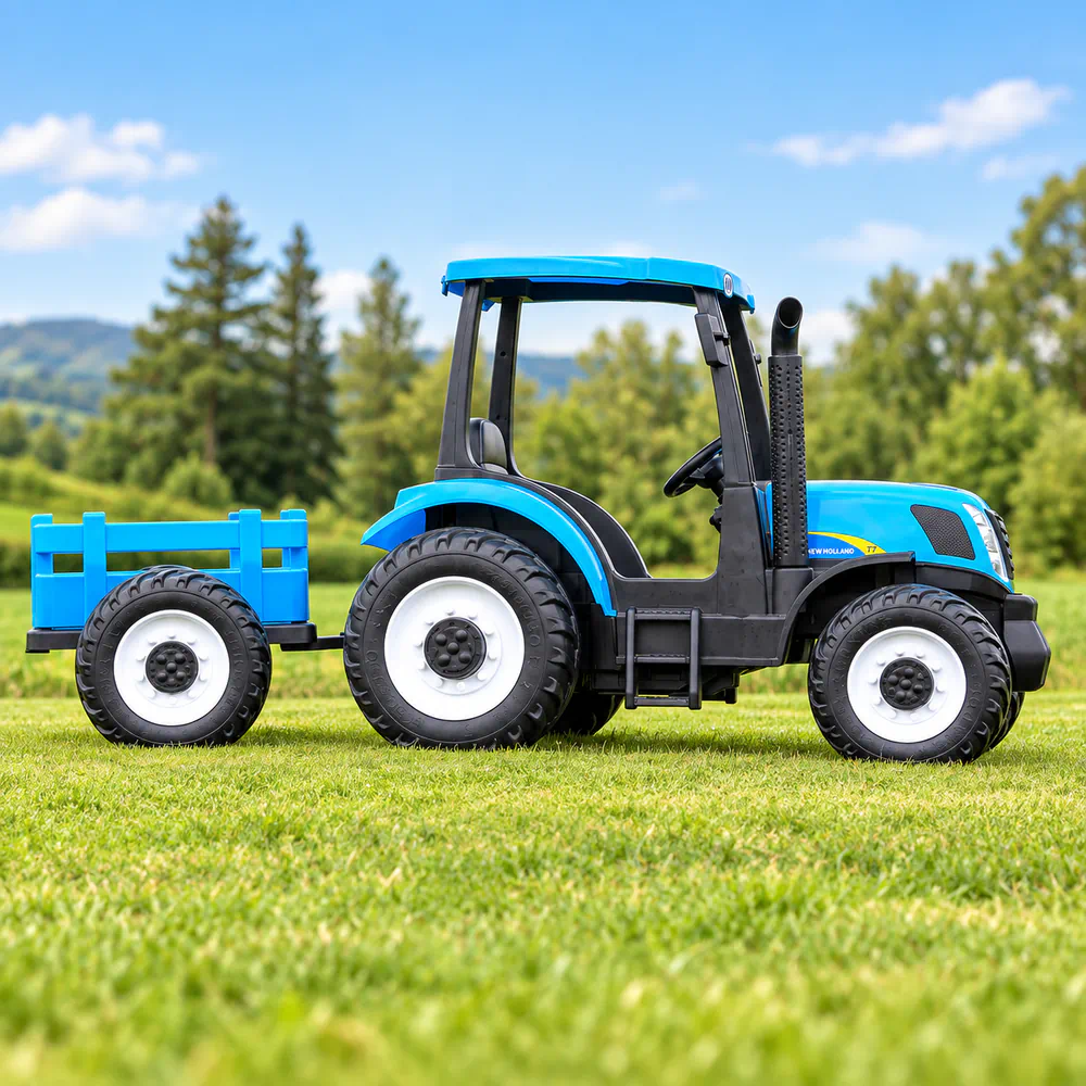 Pre-Order: New Holland 24V Electric Blue Tractor and Trailer (Trailer Included)