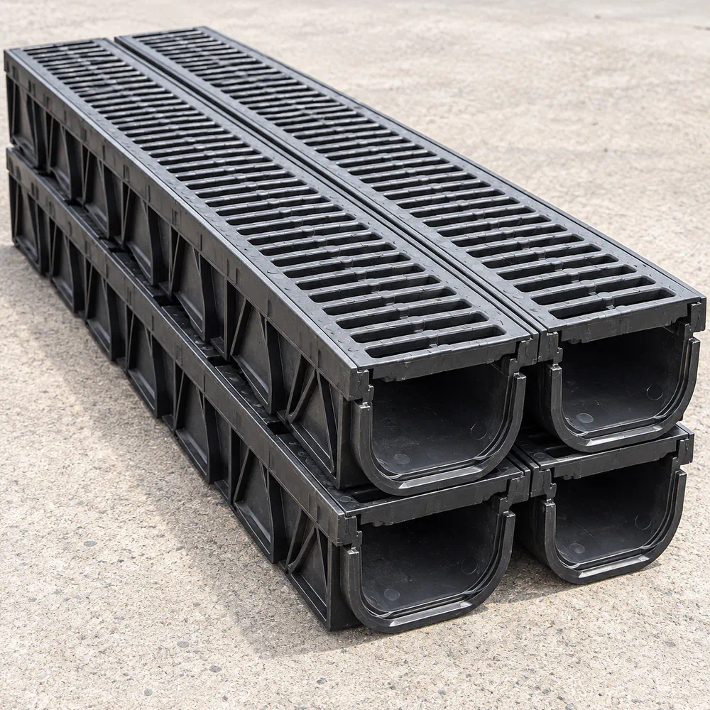 Black Plastic Drainage Channel with Grate – 2 and 5 Inch