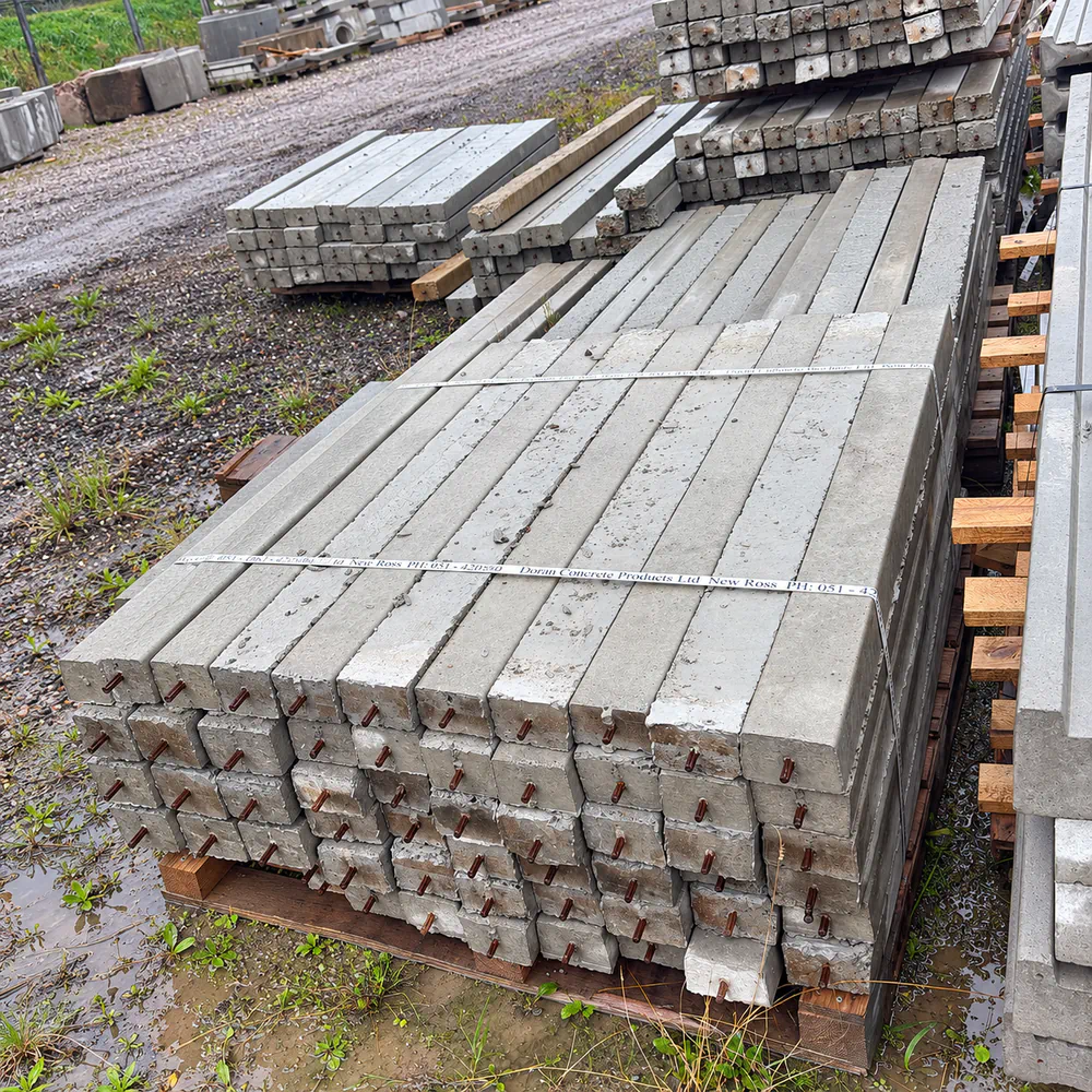 Concrete lintels stocked in a building materials yard