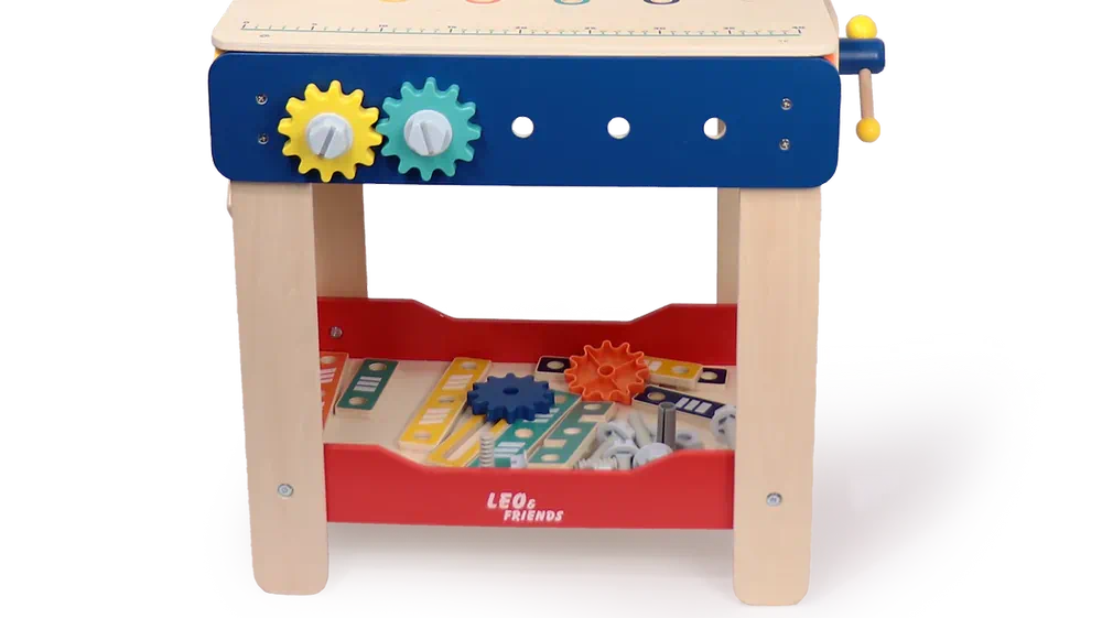 Leo & Friends Master Workbench – Adjustable Wooden Tool Bench with Play Tools for Kids 3+ - Image 2