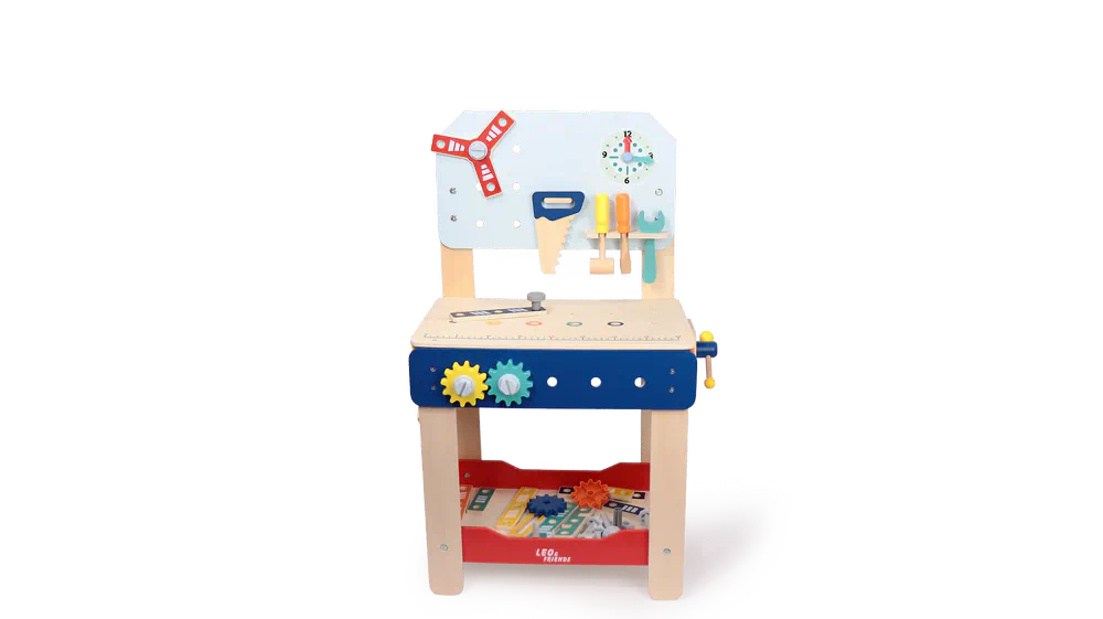 Leo & Friends Master Workbench – Adjustable Wooden Tool Bench with Play Tools for Kids 3+ - Image 7